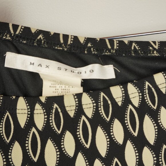 Max Studio Black and Cream Leaf Print Lined Midi Skirt Size Small - Picture 4 of 7